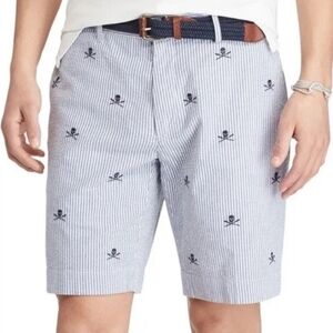 Polo by Ralph Lauren Seersucker Skull/Crossbones Navy Stripe Short, Sz 35
